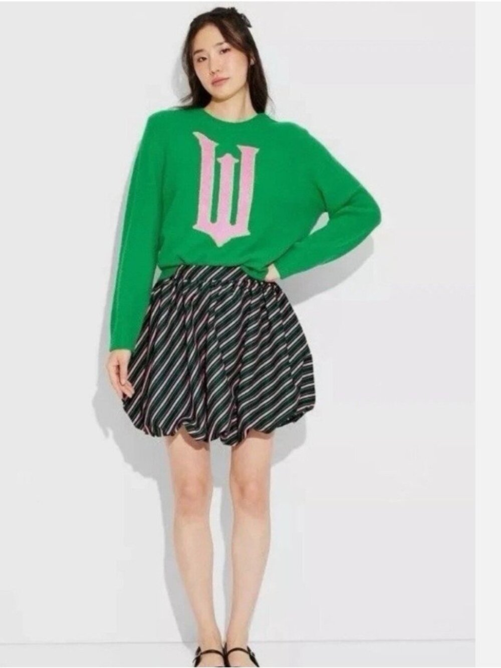 Wicked Movie Paul Tazewell sz L Striped Bubble Skirt Women's pink green Broadway